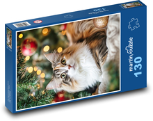 Mačka pri vianočnom stromčeku Puzzle 130 dielikov - 28,7 x 20 cm 
