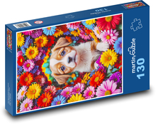 A dog in flowers Puzzle 130 pieces - 28.7 x 20 cm