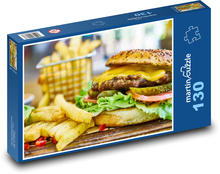 Burger - mäso, hranolky Puzzle 130 dielikov - 28,7 x 20 cm