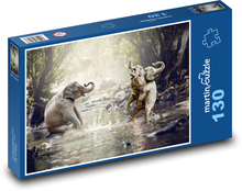 Slony v rieke Puzzle 130 dielikov - 28,7 x 20 cm
