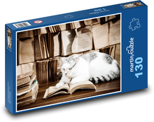 Kot i książki Puzzle 130 elementów - 28,7x20 cm