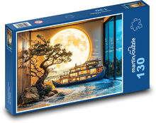 Statek i lśniący księżyc Puzzle 130 elementów - 28,7x20 cm
