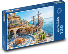 Kamenný dom a pirátska loď Puzzle 130 dielikov - 28,7 x 20 cm 