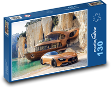 Luxusní auto na pláži  Puzzle 130 - 28,7x20 cm