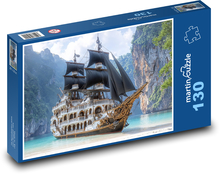 Czarna żaglówka Puzzle 130 elementów - 28,7x20 cm