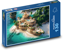 Luxusná jachta na pláži Puzzle 130 dielikov - 28,7 x 20 cm 