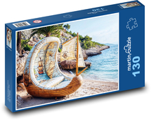 Łódź na plaży Puzzle 130 elementów - 28,7x20 cm
