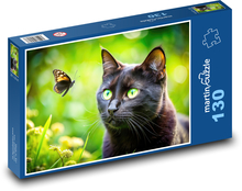 Butterfly and black cat Puzzle 130 pieces - 28.7 x 20 cm 