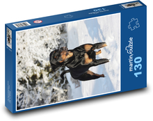 Rottweiler - pies w śniegu Puzzle 130 elementów - 28,7x20 cm