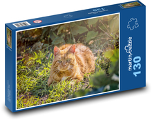 Hrdzavá mačka v tráve Puzzle 130 dielikov - 28,7 x 20 cm 